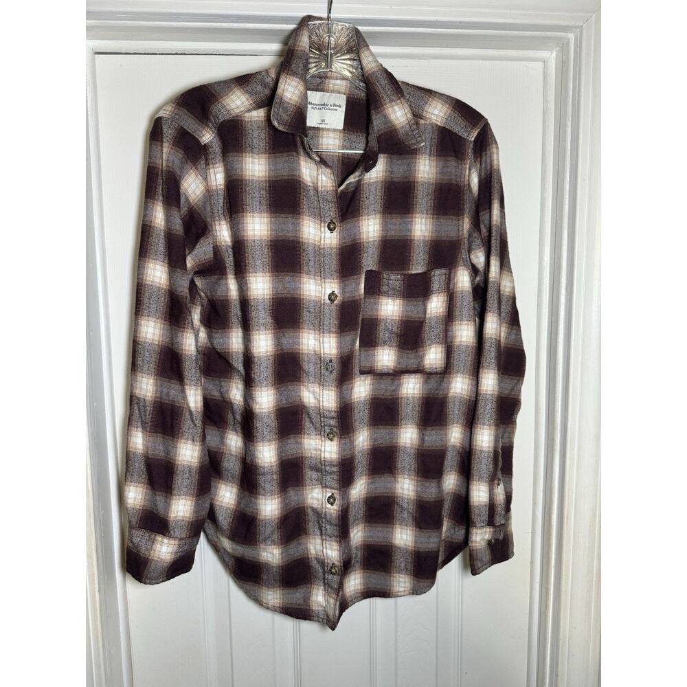 Abercrombie & Fitch Women’s Brown Button Down Flannel Long Sleeve XS relaxed fit